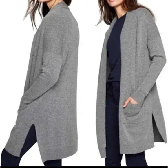 ATHLETA Spirit Wool Cashmere Wrap Cozy Sweater Cardigan Small Gray Pockets Cozy - Picture 1 of 11